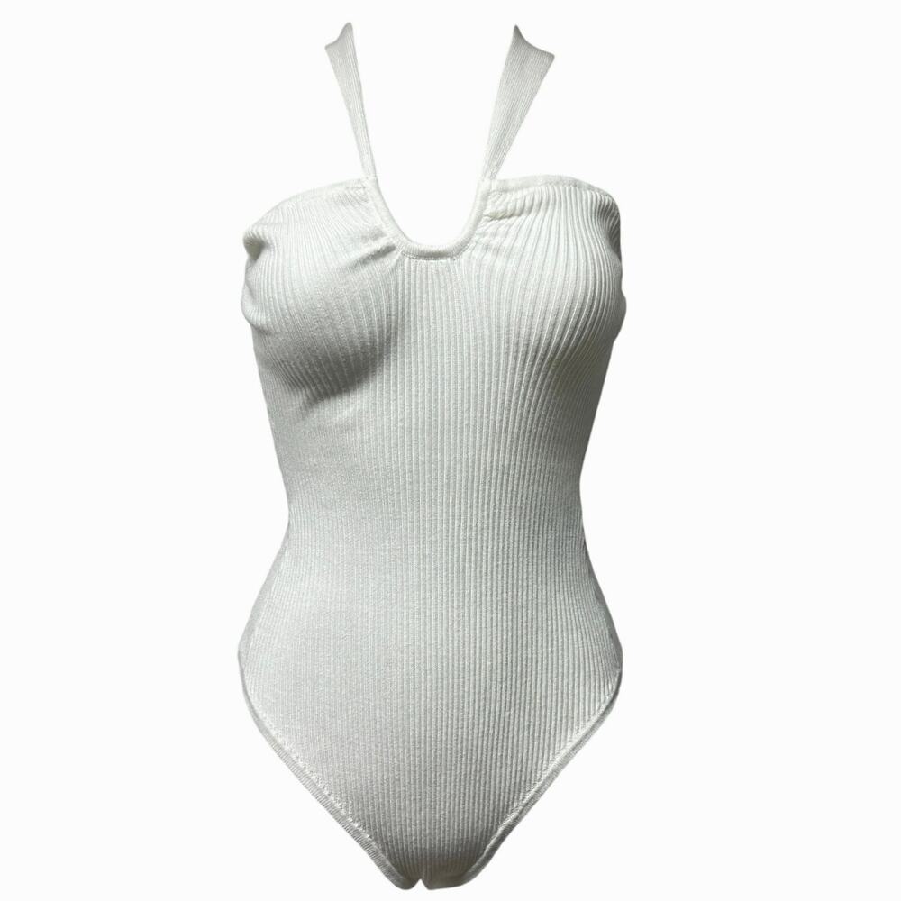 Abercrombie & Fitch Size Small Off White Ribbed Halter Neck Seamless Bodysuit
